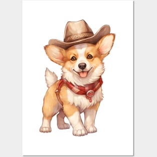 Cowboy Pembroke Welsh Corgi Dog Posters and Art